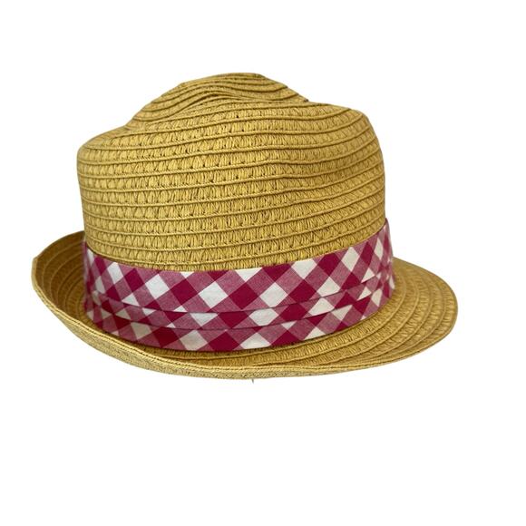 OAKLEY Hat Womens Straw Fedora Pink Gingham Plaid Band Spring Summer Vacation - Picture 2 of 7